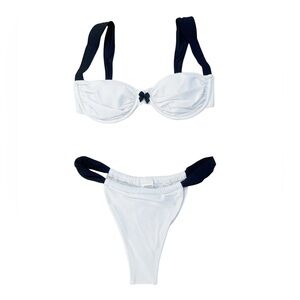 Strawberry Milk Mob Black and Cream Swim Bra Set